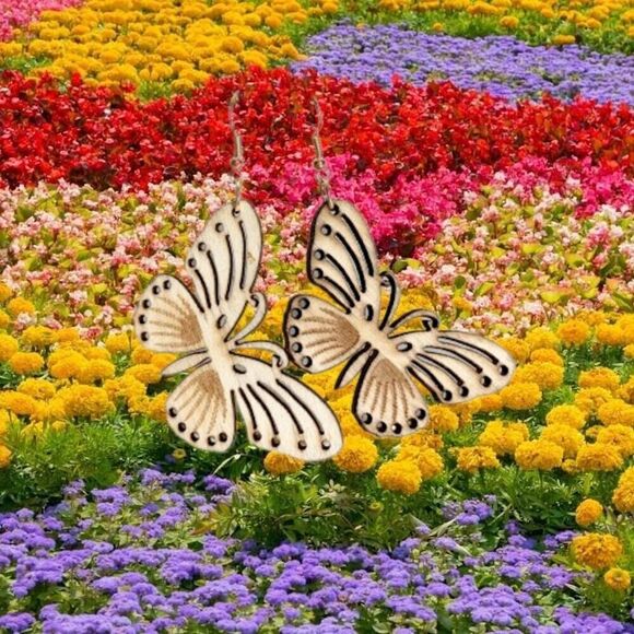 NEW BUTTERFLY Earrings Laser Cut Lightweight Whitewashed Wood NWT - Picture 7 of 8